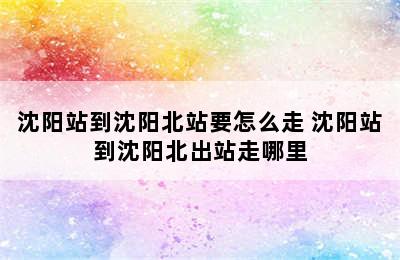 沈阳站到沈阳北站要怎么走 沈阳站到沈阳北出站走哪里